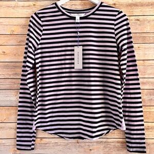 POPSUGAR Tee Women’s Size XS Purple Black Stripe Long Sleeve NWT